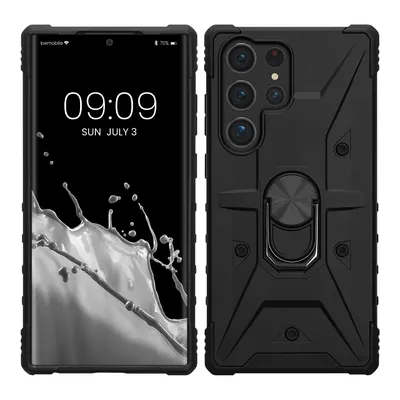 Produktbild von kwmobile Handyhülle kompatibel mit Samsung Galaxy S23 Ultra - stoßfeste Hülle mit Eckenschutz - Shockproof Hülle mit Fingerring aus Metall - Schwarz