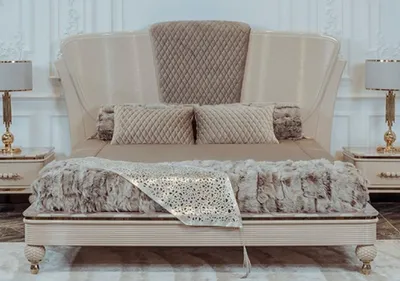 Produktbild von Casa Padrino Luxus Art Deco Doppelbett Beige / Grau / Gold - Edles Massivholz Bett mit Kopfteil - Art Deco Schlafzimmer & Hotel Möbel - Luxus Kollektion