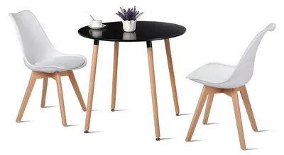 Image de Ensemble de salle à manger comprenant une table et 2 chaises, en MDF, coloris noir et blanc, imitation bois de hêtre, dimensions : 80x80 cm