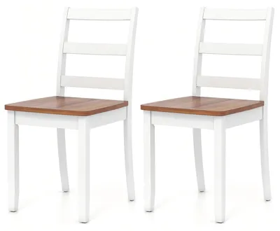Produktbild von KOMFOTTEU Esszimmerstühle 2er Set, Küchenstuhl mit Beinen aus Gummibaumholz bis 190 kg belastbar, Essstühle mit geschwungener Rückenlehne & Lattenrost, Holzstuhl für Esszimmer & Küche, Weiß
