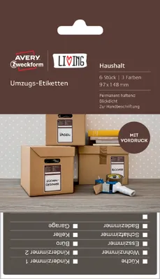 Produktbild von AVERY Zweckform LIVING Umzugs Etiketten 97 x 148 mm weiß 6 Etiketten