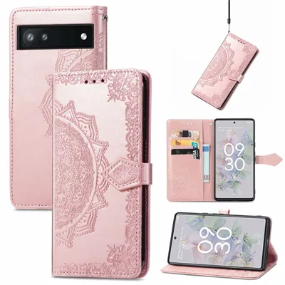 Immagine prodotto di Custodia protettiva per smartphone, compatibile con Google Pixel 6a, con portacarte, colore: rosa oro