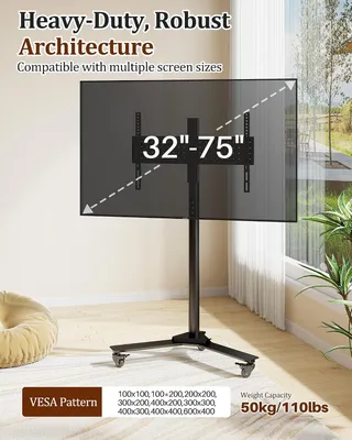 Immagine prodotto di Support mobile per TV - TV - Supporto mobile per televisori da 32-75 pollici - Base mobile per TV, regolabile in altezza e girevole