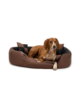 Image de lionto Lit pour chien, panier élégant 4 en 1, hydrofuge, résistant aux éraflures & facile d'entretien, 85x70 cm, noir/marron