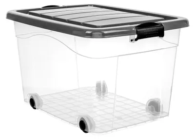 Produktbild von Aufbewahrungsbox 40L mit Deckel und stabilen Rollen – BPA-frei, stapelbar, transparente Wände – für Haushalt und Büro