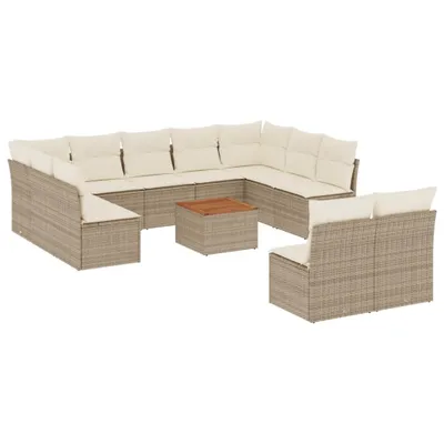 Produktbild von vidaXL 12-tlg. Garten-Sofagarnitur mit Kissen Beige Poly Rattan