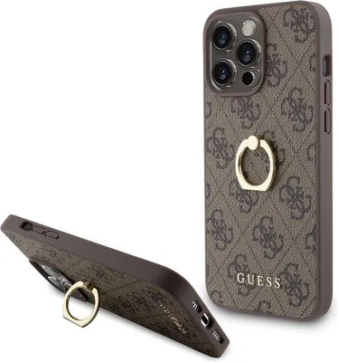 Image de Coque arrière GUESS pour iPhone 15 Pro Max, motif logo 4G, marron