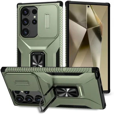 A collage of a phone case from different angles, showing its features.
