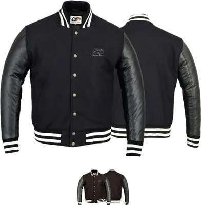 Produktbild von Collegejacke Blouson Wolljacke varsity College Jacke mit Lederärmel Retro, Größe:60/4XL, Farbe:Schwarz