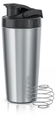 Immagine prodotto di Arendo protein shaker in acciaio inox, protein shaker 750 ml, richiudibile, lavabile in lavastoviglie, in acciaio inox, tazza di miscelazione, maniglia per il trasporto, senza BPA, per viaggi, yoga, fitness, sport