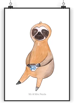 Produktbild von Mr. & Mrs. Panda Bild Faultier Kaffee DIN A4 - Weiß - Geschenk, wanddeko, Coffeeaddict, drucke, Plakat, faul, Wandbild, Coffeelover, Wanddekoration, Coffee, Faultiere