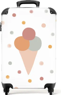 Produktbild von NoBoringSuitcases.com - Weißer Kinderkoffer Eiscreme - Passt in 55x40x20 cm und 55x35x25 cm - Handgepäck Kinderkoffer - Trolley auf Rädern - Reisekoffer mit Rädern - Rollkoffer Kind - Kindertrolley geeignet für Jungen und Mädchen - Koffer KinderHandgepäck Koffer 55x35x20 cm, 36L,