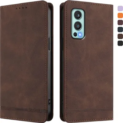 Image de Etui pour OnePlus Nord 2 5G, étui rétro en cuirPolyuréthaneavec support et fentes pour cartes de crédit Marron