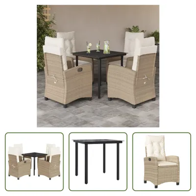 Produktbild von The Living Store 5-tlg. Garten-Essgruppe mit Kissen Beige Poly Rattan