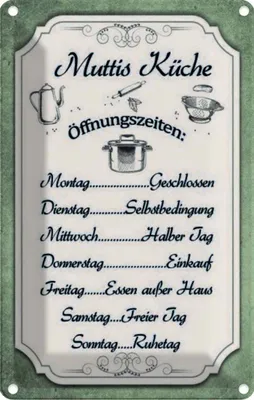 Produktbild von vianmo Blechschild 30x20 cm Muttis Küche Öffnungszeiten Kochen Essen
