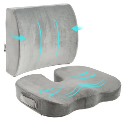 Produktbild von Memory-Schaum-Lendenstütze und Sitzkissen für ergonomischen Komfort