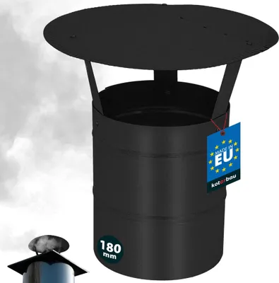 A black chimney cap with a "Made in EU" tag attached.