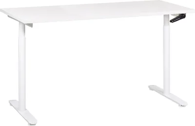 Produktbild von BELIANI Schreibtisch Weiß Melamin 160x72 cm Manuell Höhenverstellbar Rechteckig mit Kurbel Rundes Metallgestell Modern Büro Steh-Sitz-Tisch Stehtisch