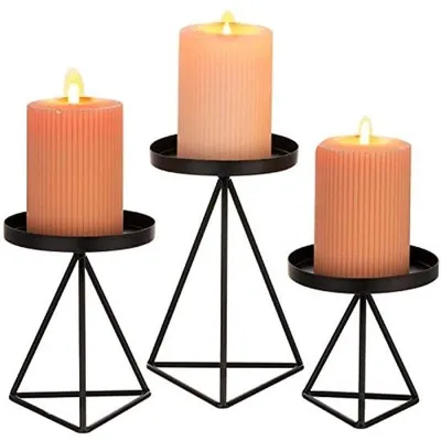 Produktbild von Satz von 3 schwarzen metallenen Kerzenständern - Geometrisches Design für Kerzenständer