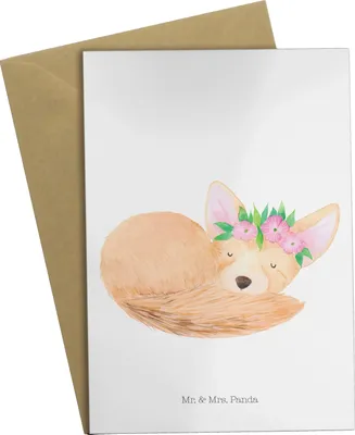 Produktbild von Mr. & Mrs. Panda firmungskarte Wüstenfuchs Blumen - Weiß - Geschenk, einladungskarten, Glücklich, Afrika, hochzeitskarten, osterkarte, Grußkarte, weihnachtskarten, Wüste