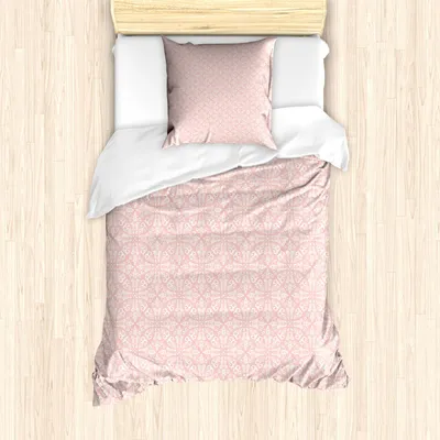 Produktbild von ABAKUHAUS Damast Bettbezug Set, Mandala inspiriert modernisierte Kreismotive Floral Monochrome rhythmisches Muster, 135 x 200 cm + 80 x 80 cm, Blush und Weiß