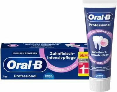 A box and tube of Oral-B Professional toothpaste.
