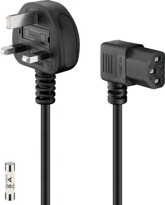 Immagine prodotto di Goobay 45767 UK - Cavo di collegamento per dispositivi, 2 m, nero, 2 m - Spina a 3 poli UK (tipo G, BS 1363) > spina per dispositivi C13 (angolata)