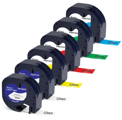 Produktbild von Etikettenband – Kompatibel mit Dymo LetraTag, 6er-Pack