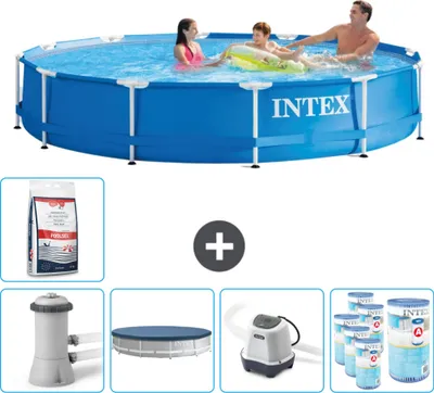 Produktbild von Intex Rundrahmen-Schwimmbecken – 366 x 76 cm – Blau – inklusive Pumpe Abdeckung - Salzwassersystem - Filter - Poolsalz
