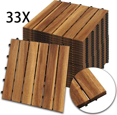Produktbild von Hengda Holzfliesen 33-er Kachel Set ,3m2, geeignet als Terrassenfliesen und Balkonfliesen, aus Akazien Holz , 30x30 cm, für Garten Terrasse Balkon