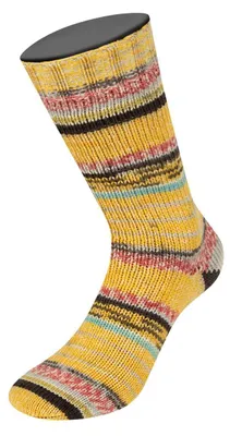 Produktbild von Lana Grossa - Cool Wool 4 Socks Print IIl 7216 tonrot graubeige dunkeloliv gelb creme minttürkis