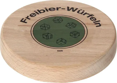 Produktbild von Bartl 111739 Bierdeckelspiel Freibier-Würfeln aus Holz, Gesellschaftsspiel für klein und groß - großartiger Geschenkartikel