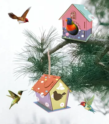 Produktbild von 3 Stück Vogelhaus-Bausatz für Kinder, DIY Holz-Vogelfutterhaus basteln, Vogelhaus zum Selbstbauen und -malen, Vogelbox Holz Bastelset Geschenke für Mädchen