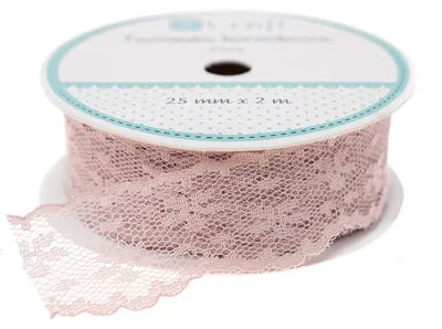 Obrázek produktu pro Krajková stuha 25 mm x 2 m - pudrově růžová
