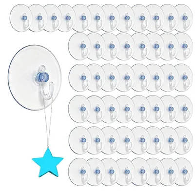 Produktbild von 60 Saugnapfhaken, transparente Saugnapfhaken, 4 cm Wandhaken mit Saugnapf, für Fenster, Glas, Badezimmer, Küche und andere Badezimmeraccessoires.