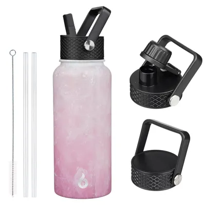 Produktbild von Isolierte Trinkflasche von BJPKPK mit Trinkhalmdeckel, 950 ml, aus Metall, große Wasserflasche