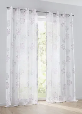 Produktbild von Vorhang Bella rose, Gardine mit Ösen, halbtransparent weiß, Ausbrenner, durchscheinend, Bedruckt mit Kreis Motiv (1 Stück) (135 x 225 cm)