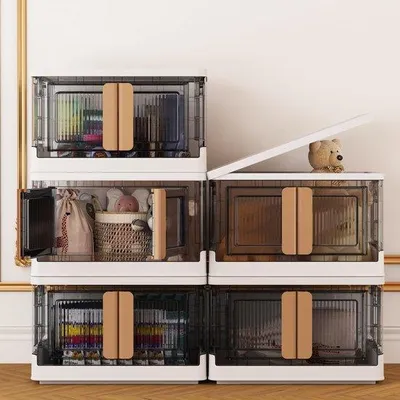 Image de Bac de rangement en plastique avec couvercle, 72 L, bacs de rangement, bacs empilables, bacs de rangement à roulettes, transparent, grand format, lot de 5