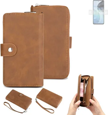 Produktbild von K-S-Trade Handyhülle Schutzhülle kompatibel mit Motorola Moto G72 & Portemonnee Tasche Handytasche Case Etui Geldbörse Wallet braun (1x)
