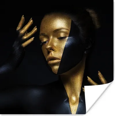 Produktbild von MuchoWow® Poster Make-up - Kunst - Frau - Luxus - Gold 50x50 cm - Wohnzimmerdekoration