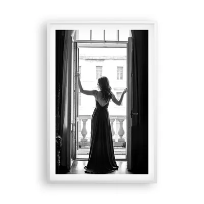 Produktbild von Gerahmtes Poster - Weißer Rahmen - Frau Fenster Balkon - 61x91,5 cm - Wand Bild - Wanddeko - Wandbilder - Kunstposter - Wandposter - Bilderrahmen - Bilder - Kunstdruck Wanddekoration - P2WPA61x91-5162