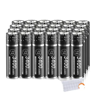 Immagine prodotto di Batterie ricaricabili AA agli ioni di litio, alta capacità da 3400 mWh, certificate CE, 24 pezzi, 1,5 V