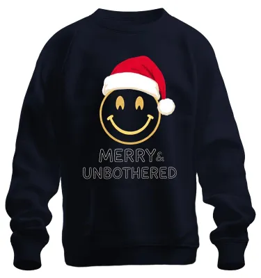 Productafbeelding van Merry & Unbothered Kerstmis Smiley Goud Kerstmanhoed, grappig, uni sweatshirt, marineblauw, maat XL