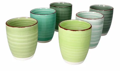 Produktbild von 6er Set Green Kaffeebecher Grün 350ml ohne Henkel Trinkbecher Tasse Pott