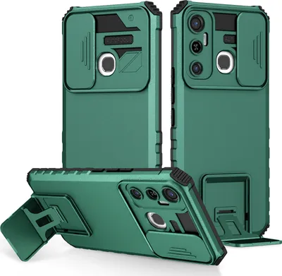 Obrázek produktu pro Pouzdro pro Infinix Hot 11 dvouvrstvé robustní, vojenská ochrana pouzdro s stojánku a posuvnou ochranou kamery zelené
