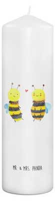 Produktbild von Mr. & Mrs. Panda Kerze Biene Verliebt 29 x 8 cm XL - Weiß - Geschenk, Stumpenkerze, Blockkerze, Wachskerze, Erinnerungslicht, Bedruckte