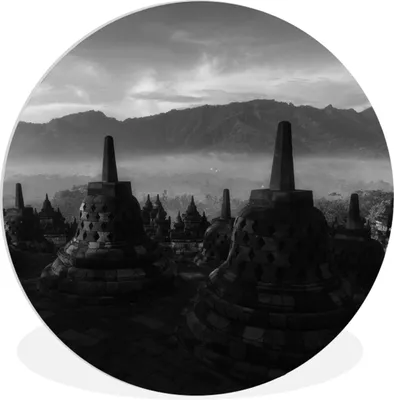 Produktbild von MuchoWow® Rundes Wandbild - Runde Bilder Indonesien - Berg - Schwarz - Weiß Ø 60 cm Kreis Wanddekoration Kunststoff - Wandkreis - Wandschmuck - Wand Kreis - Das Schlafzimmer - Die Bilder - Wandmalerei - Kunst für das Haus - das Plastik