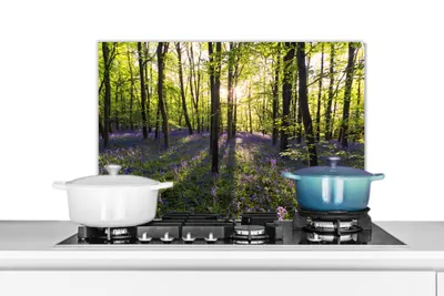 Obrázek produktu pro KitchenYeah® Splashback kitchen - Kuchyňský splashback - Ochrana stěny sporáku a dřezu - Forest - Flowers - Lavender 60x40 - Alu-Dibond (alternativa ke skleněnému splashbacku) - Tepelně odolný - Splashback na sporák