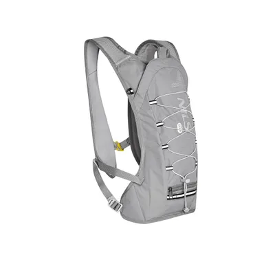 A gray backpack is shown against a white background.