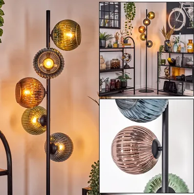 Produktbild von Cesaro Stehlampe aus Metall/Riffelglas in Schwarz/Grün/Blau/Kupfer, E14